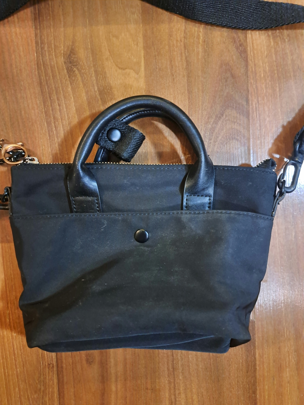 Black Mini Crossbody Tote with Top Handles - Picture 2 of 7